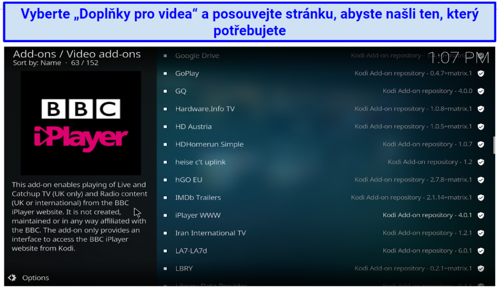 Graphic showing Kodi's Add-on list
